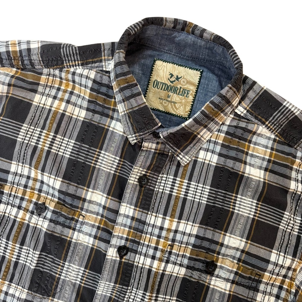 OUTDOOR LIFE Button Up Shirt Mens Medium Short Sleeve Plaid Casual Cotton